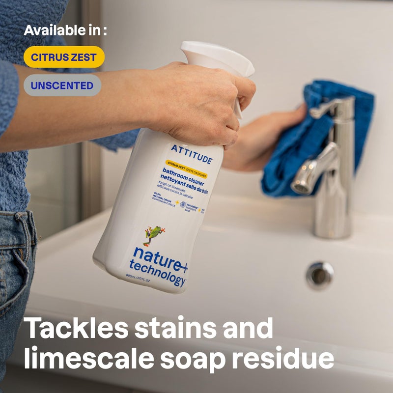 ATTITUDE Bathroom Cleaner Spray, EWG Verified, Plant-Based & Vegan, Safe for Bathroom Surfaces, Tiles, Tubs, Shower Walls, and Grout, Unscented, 27.1 Fl Oz - Image 2