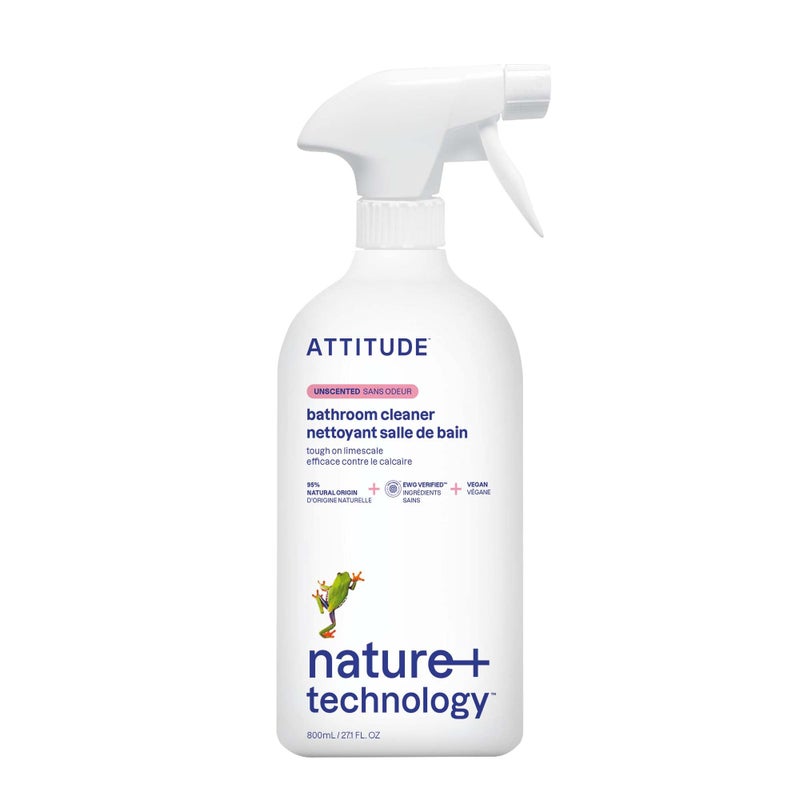 ATTITUDE Bathroom Cleaner Spray, EWG Verified, Plant-Based & Vegan, Safe for Bathroom Surfaces, Tiles, Tubs, Shower Walls, and Grout, Unscented, 27.1 Fl Oz - Image 1
