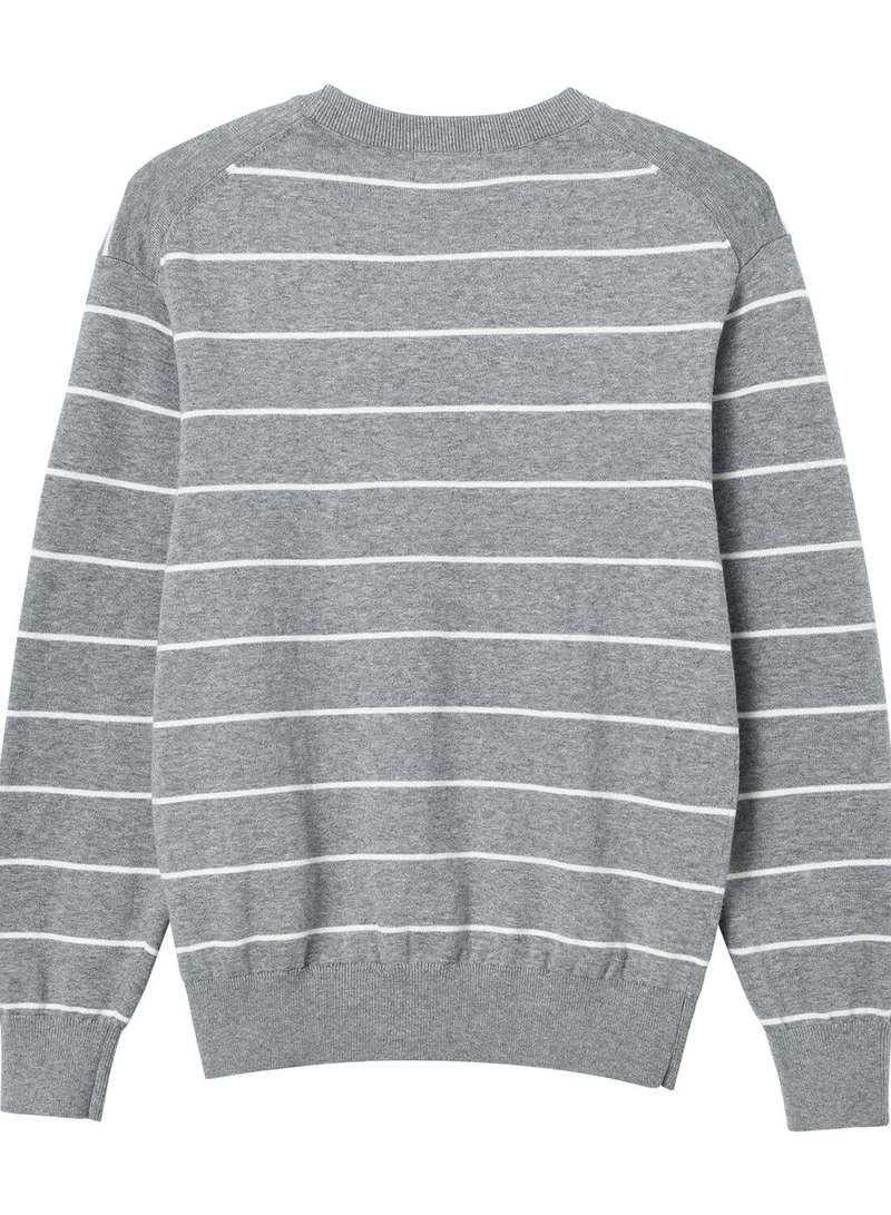 GIORDANO Men's Relaxed Fit Striped Crew Neck Cotton Sweater