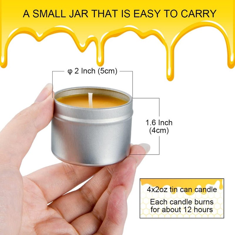 DEYBBY Pure Beeswax Emergency Candle Set of 4 - Natural Honey Scented Travel Tin - Image 5