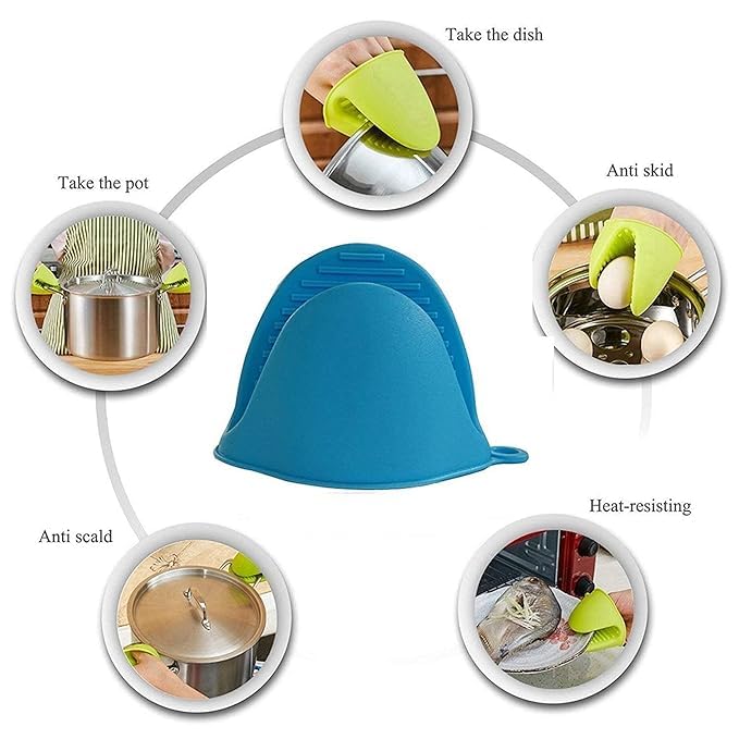 Silicone Oven Mitts Heat Resistant Kitchen Pot Holders 1 Pair Random Colour  - Image 5