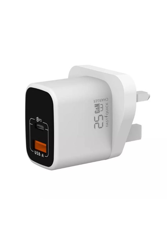 iOsuite Wall Charger GaN Tech 2 Ports (1 USB-A & 1 USB-C), QC 25 Watt, White - Image 2