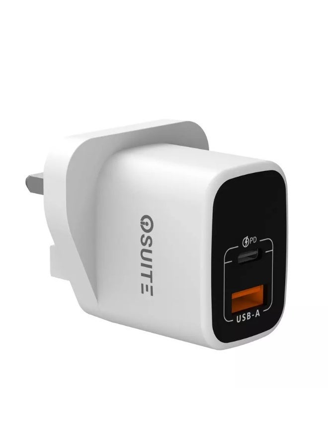 iOsuite Wall Charger GaN Tech 2 Ports (1 USB-A & 1 USB-C), QC 25 Watt, White - Image 1