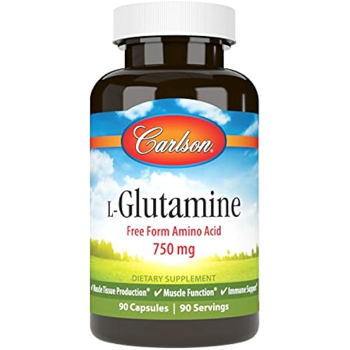 Carlson - L-Glutamine, Free-Form Amino Acid, 750 mg, Muscle Tissue Production, 90 Capsules - Image 1