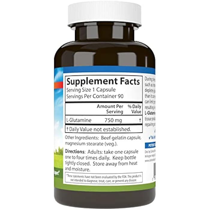 Carlson - L-Glutamine, Free-Form Amino Acid, 750 mg, Muscle Tissue Production, 90 Capsules - Image 2