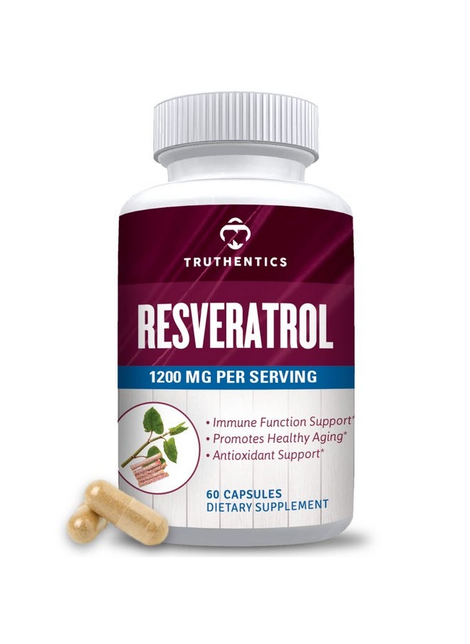 TRUTHENTICS - Resveratrol Nutritional Supplement Japanese Knotweed Capsules 1200 Mg Serving (60 Capsules) Vegetarian Capsules With Transresveratrol For Healthy Aging & Immune Health - Image 1