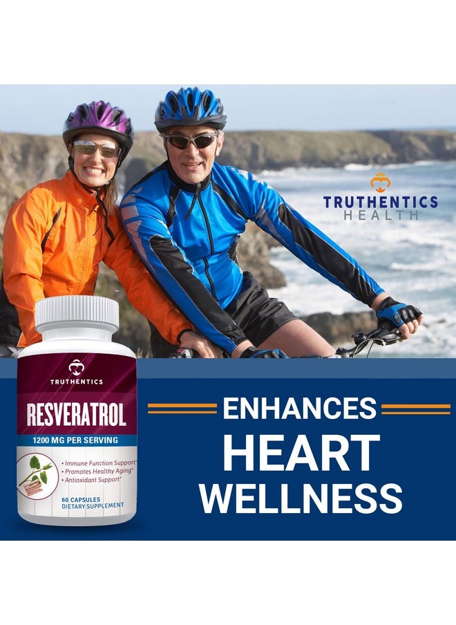 TRUTHENTICS - Resveratrol Nutritional Supplement Japanese Knotweed Capsules 1200 Mg Serving (60 Capsules) Vegetarian Capsules With Transresveratrol For Healthy Aging & Immune Health - Image 1