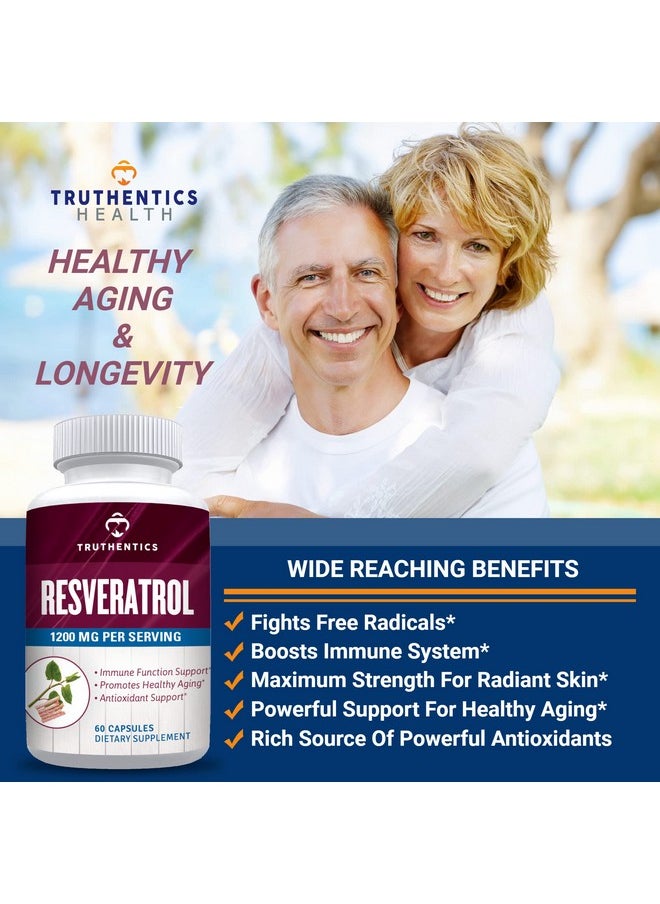TRUTHENTICS - Resveratrol Nutritional Supplement Japanese Knotweed Capsules 1200 Mg Serving (60 Capsules) Vegetarian Capsules With Transresveratrol For Healthy Aging & Immune Health - Image 1