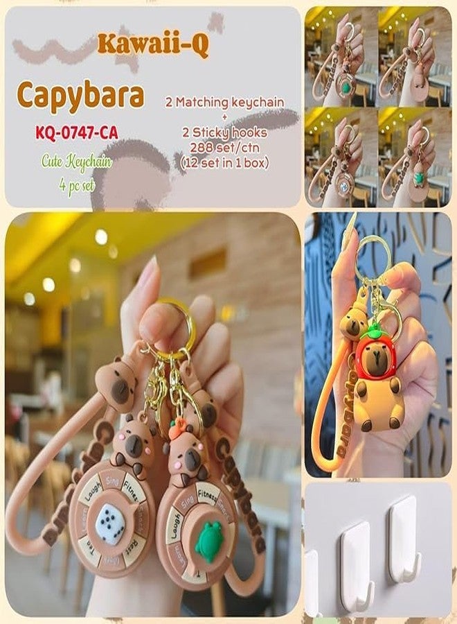 Funspark Kawaii-Q Capybara Keychain Set of 2 with Sticky Hooks - Cute Animal Cartoon Keychain for Bags, Keys, Gifts, School Girls, Kids & Friends - Fun Accessory & Collectible” - Image 5