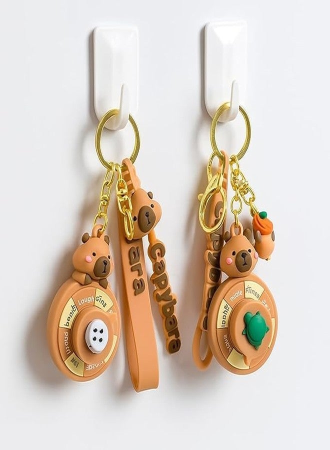 Funspark Kawaii-Q Capybara Keychain Set of 2 with Sticky Hooks - Cute Animal Cartoon Keychain for Bags, Keys, Gifts, School Girls, Kids & Friends - Fun Accessory & Collectible” - Image 2