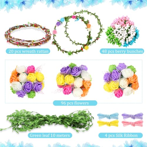Syhood Rose Style Crowns Making Kit 168 Pcs Parts Make Your Own Flower Crown Wreath Headbands and Bracelets Craft Kit Hair Accessories Handmade DIY Floral Crown Garland Kit Presents for Party - Image 5