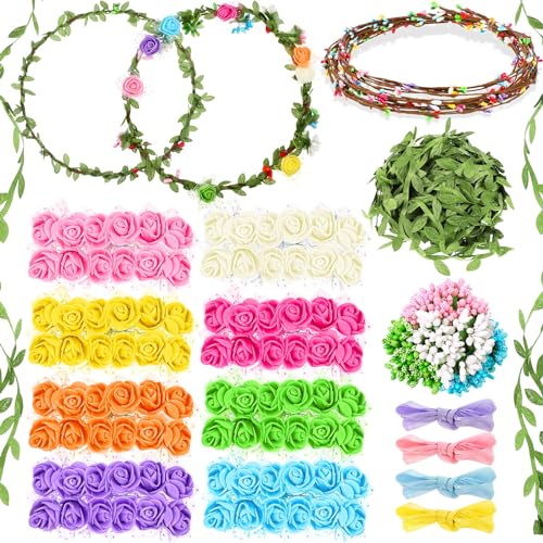 Syhood Rose Style Crowns Making Kit 168 Pcs Parts Make Your Own Flower Crown Wreath Headbands and Bracelets Craft Kit Hair Accessories Handmade DIY Floral Crown Garland Kit Presents for Party - Image 1