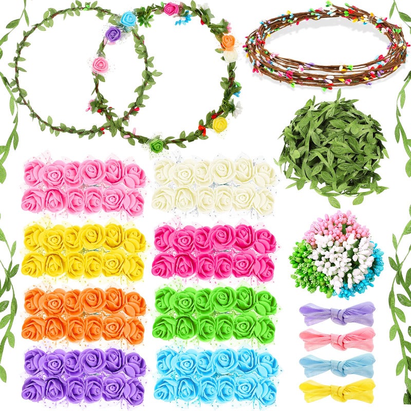 Syhood Rose Style Crowns Making Kit 168 Pcs Parts Make Your Own Flower Crown Wreath Headbands and Bracelets Craft Kit Hair Accessories Handmade DIY Floral Crown Garland Kit Presents for Party - Image 3