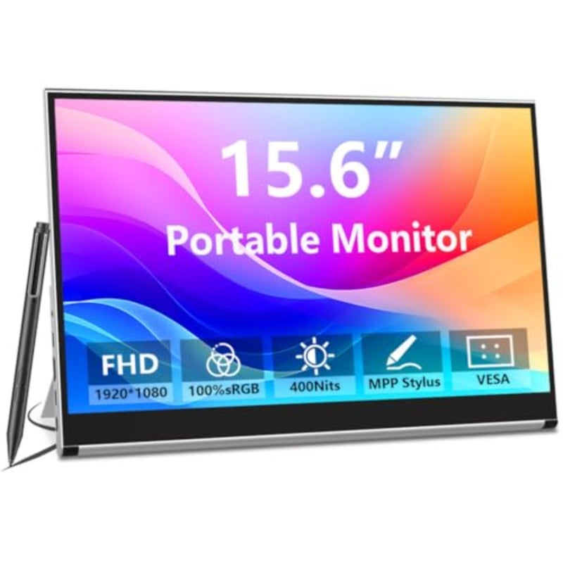 Portable Monitor Touchscreen 15.6 Inch FHD 1080P IPS External Display with MPP Stylus 100 sRGB 400 Nits Built-in Adjustable Stand USB-C HDMI Mini DP Connectivity For Laptop PC Mac Surface Nintendo Switch - Image 1
