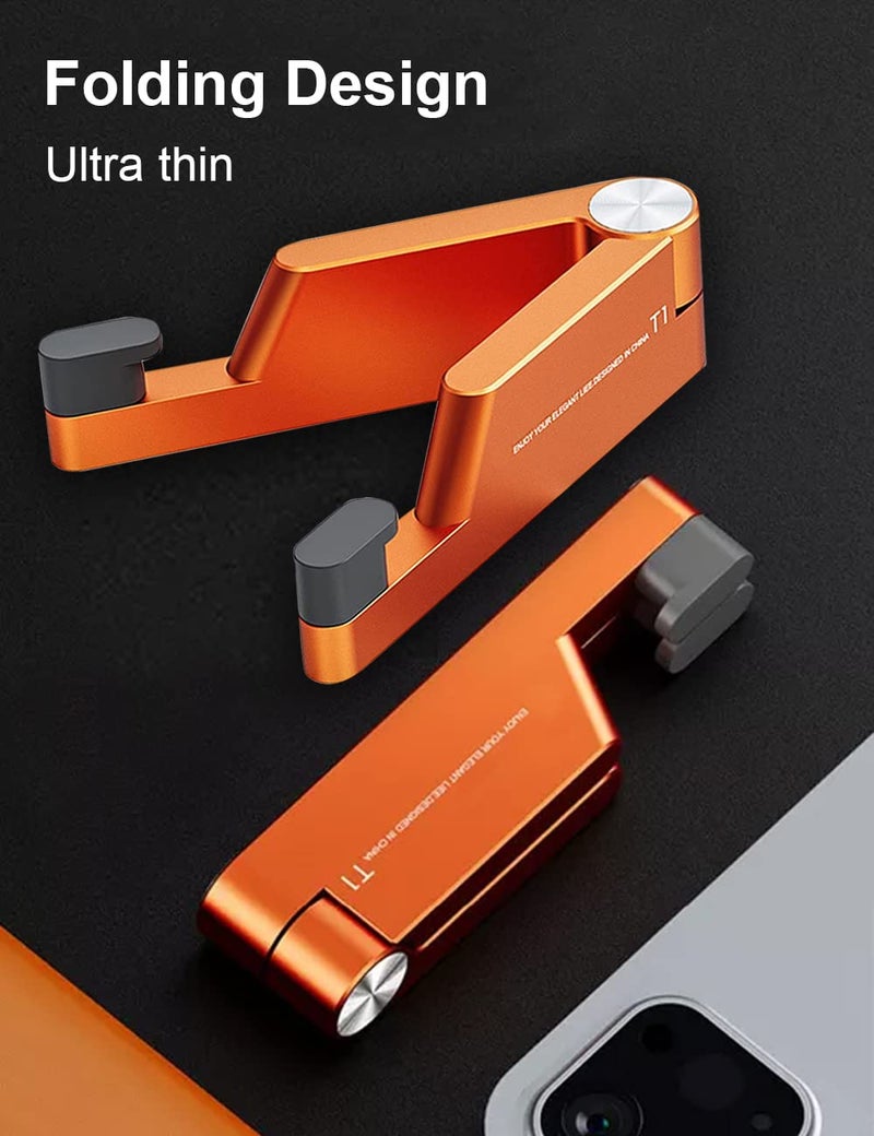 MONEER Cell Phone Stand, Phone Stand for Desk, Foldable & Portable iPhone Stand, Cell Phone Holder Desk Compatible with All Mobilephone, iPhone, iPad mini, Tablet 4-10.5" (Orange) - Image 2