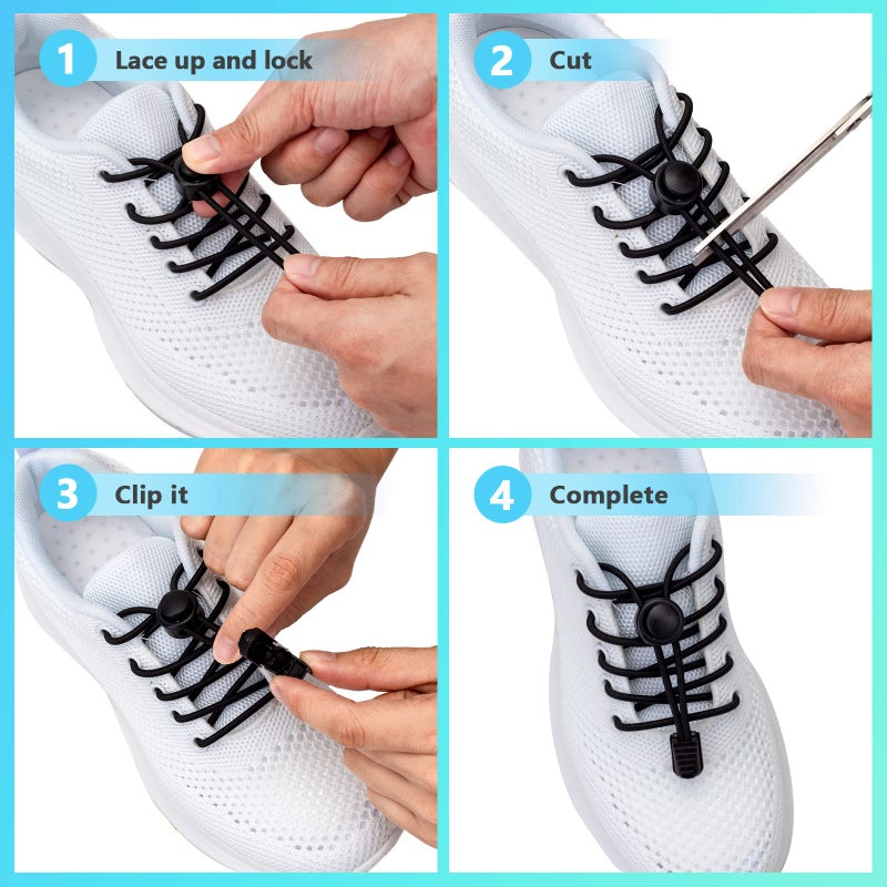 AIXMEET 5 Pairs Black No Tie Elastic Shoe Laces - Image 3