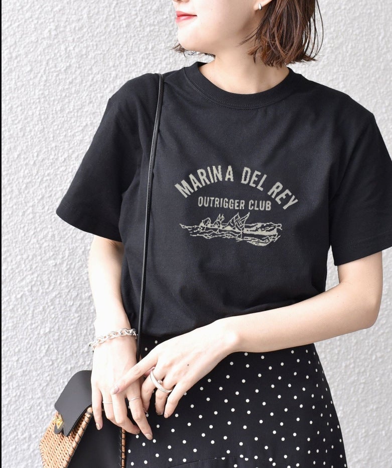 2023 Japanese Style Cotton Women'S Black And White Printed Short-Sleeved T-Shirt Women'S Loose All-Match Korean Style Half-Sleeved Base T-Shirt Outer Wear Top - Image 1