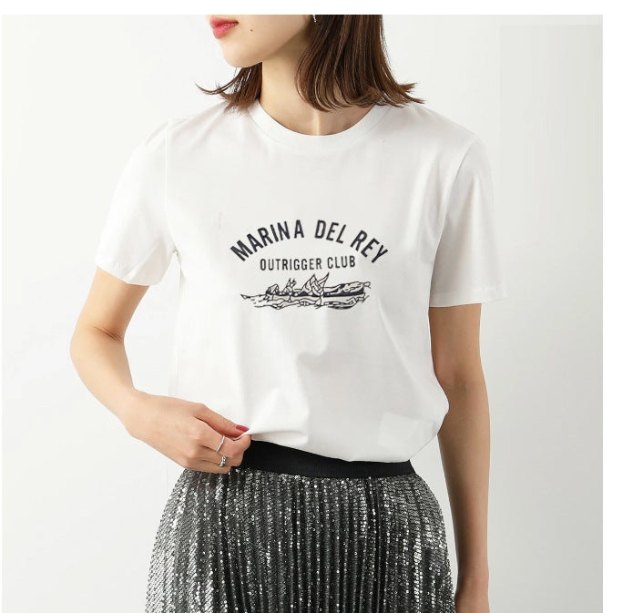 2023 Japanese Style Cotton Women'S Black And White Printed Short-Sleeved T-Shirt Women'S Loose All-Match Korean Style Half-Sleeved Base T-Shirt Outer Wear Top - Image 3