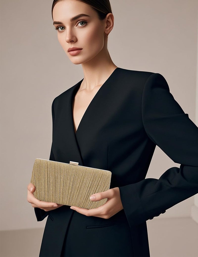MR. MR Clutch Purses for Women Gold Purse for Women Dressy Pleated Wedding Clutch Evening Handbags Cocktail Party Prom Purse - Image 2