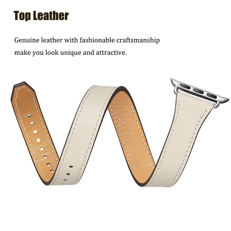 Bestig Bands Compatible with Apple Watch Band 40mm 41mm 38mm 42mm(Series 10 11) Women Men, Genuine Leather Double Tour Designed Slim Thin Strap for iWatch SE1/2/3 Ultra 3/2/1 Series 9 8 7 6 5 4 3 2 1 - Image 4