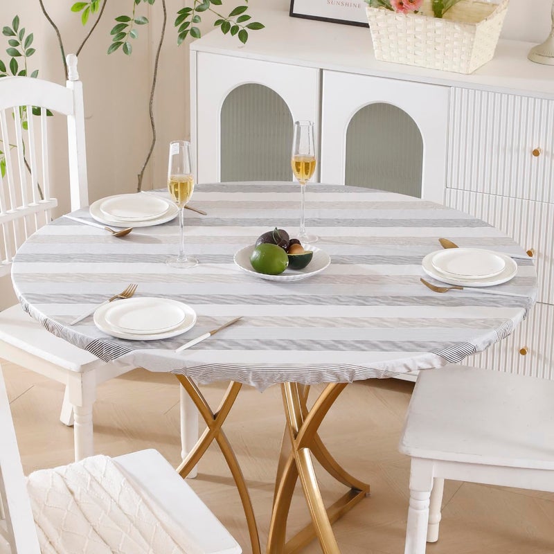 Walrus Round Vinyl Fitted Tablecloth with Flannel Backing Elastic Edge Design Table Cover Waterproof Oil-Proof PVC Table Cloth Stain-Resistant Best for 37"-44" Round - Image 4