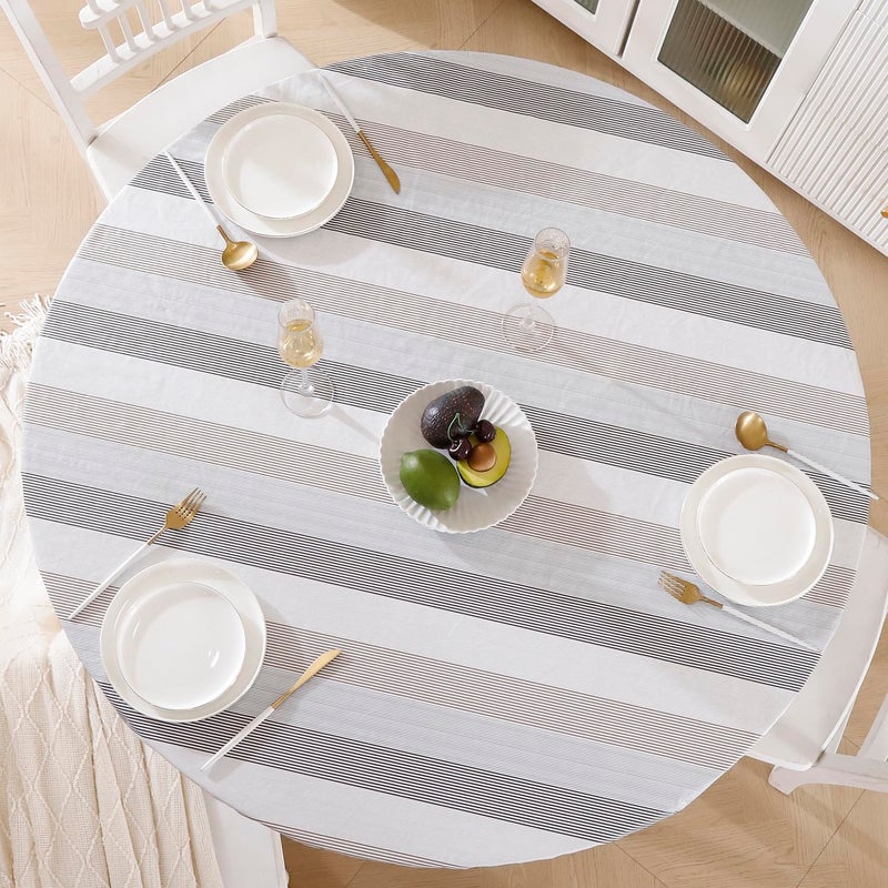 Walrus Round Vinyl Fitted Tablecloth with Flannel Backing Elastic Edge Design Table Cover Waterproof Oil-Proof PVC Table Cloth Stain-Resistant Best for 37"-44" Round - Image 1