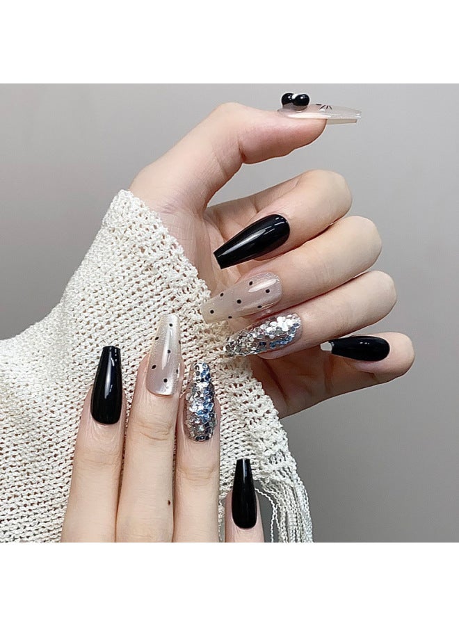 Wearable Nails High-end Fake Nails Dark Red Cat Eye Sparkling Diamond Manicure Patch Xiaohongshu Popular Wearable Nail Patch
