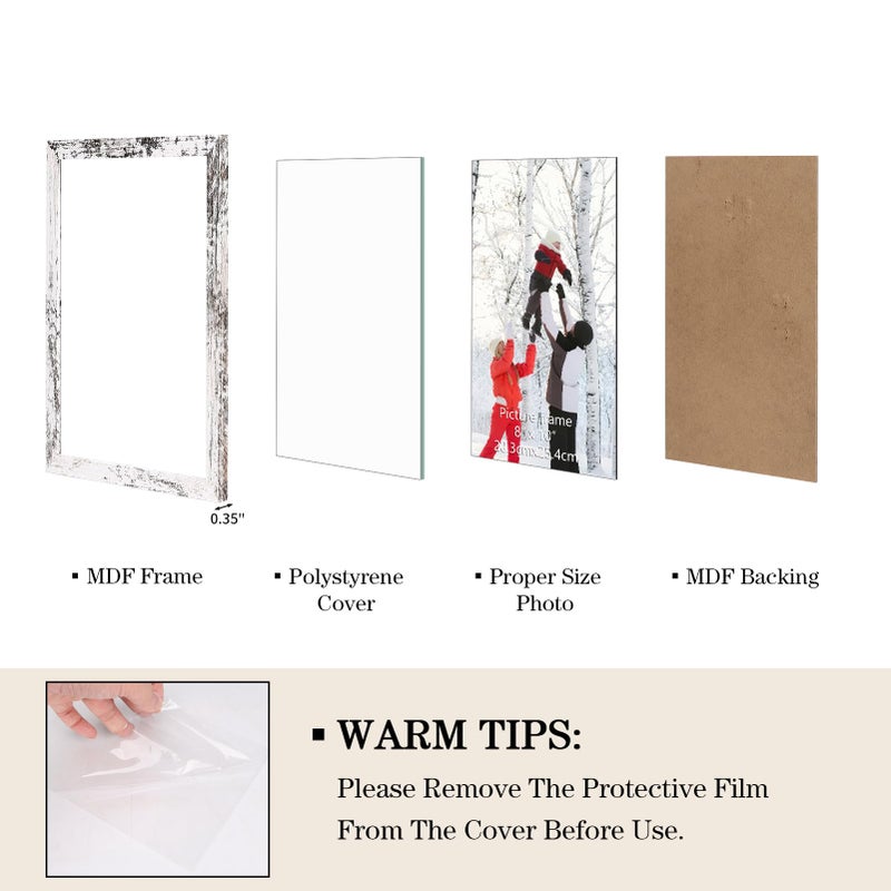 PHAREGE 8x10 MDF Picture Frame Bulk Distressed White 18 Pack  Embossed Faux Wood Grain 8 by 10 Rustic Frame Set  Multi-pack Farmhouse Frames for Photos  Vertically or Horizontally  Tabletop or Wall - Image 4