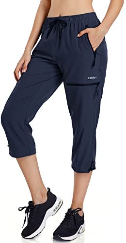 Ksmien Women's Lightweight Hiking Capri Pants Quick Dry Workout Cargo Capris Water Resistant UPF 50+ Zipped Pockets - Image 1
