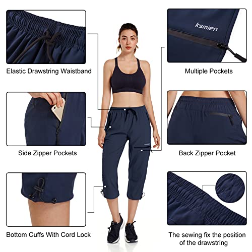 Ksmien Women's Lightweight Hiking Capri Pants Quick Dry Workout Cargo Capris Water Resistant UPF 50+ Zipped Pockets - Image 5