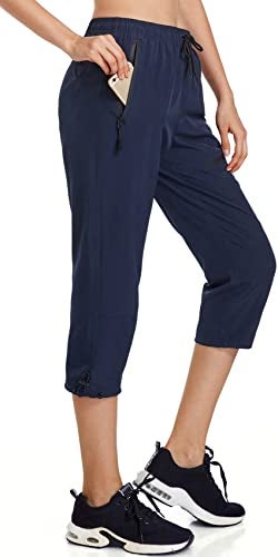 Ksmien Women's Lightweight Hiking Capri Pants Quick Dry Workout Cargo Capris Water Resistant UPF 50+ Zipped Pockets - Image 2