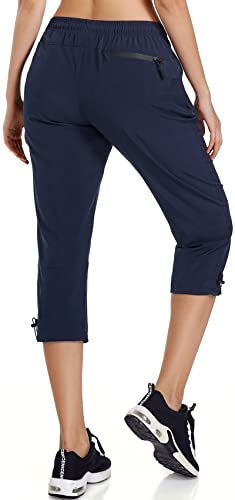 Ksmien Women's Lightweight Hiking Capri Pants Quick Dry Workout Cargo Capris Water Resistant UPF 50+ Zipped Pockets - Image 3