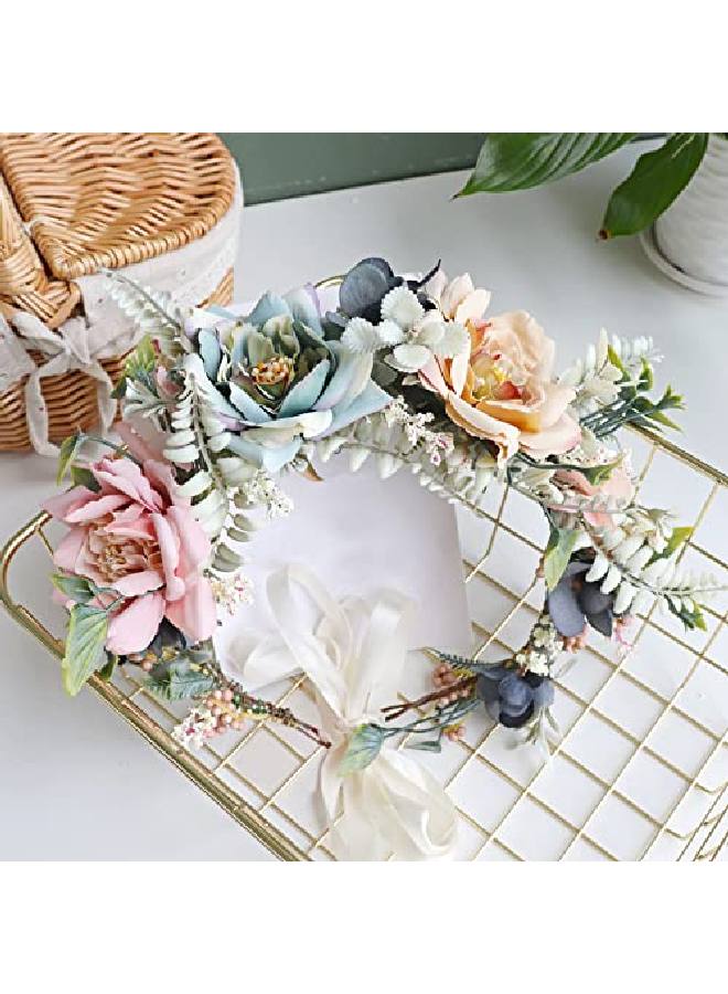 Vivivalue Wedding Floral Crown Women Flower Headband Hair Wreath Floral Headpiece Halo Boho Party Prom Photos By - Image 3