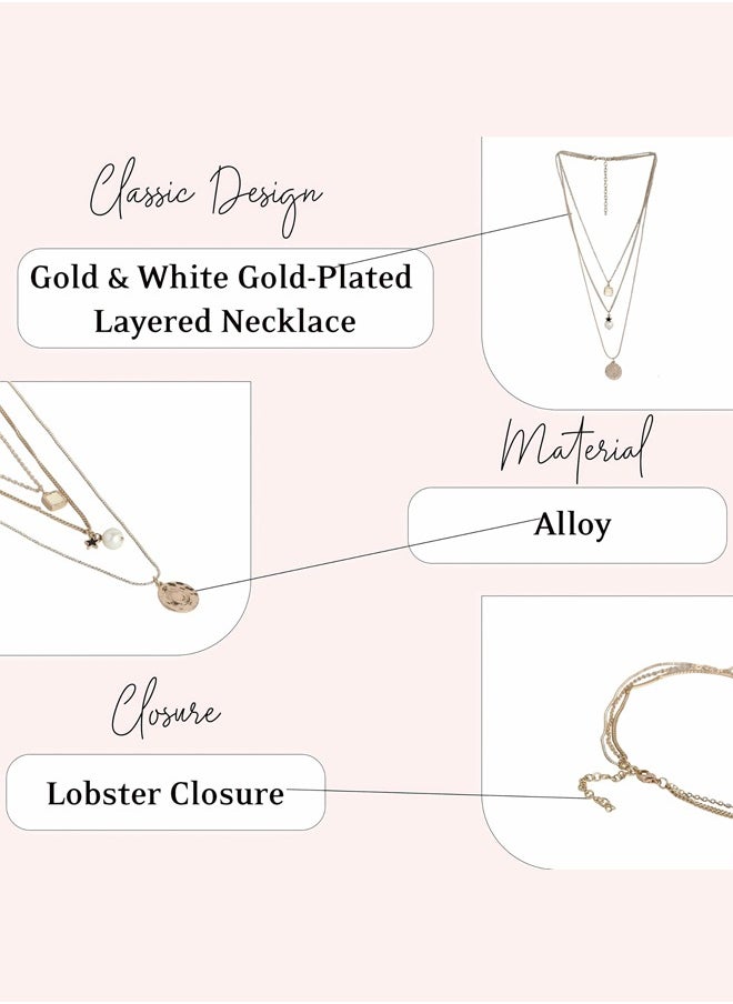 Just Peachy Just Peachy Gold & White Gold-Plated Layered Necklace – Elegant Multi-Tone Design, Lightweight & Comfortable, Hypoallergenic Jewelry for Women, Versatile Accessory for Any Occasion  - Image 4