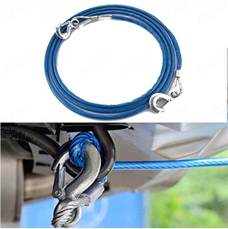 HUUSO HUUSO Heavy Duty Steel Wire Tow Cable Towing Pull Rope Strap with Safety Hooks Durable 4 Meter 8 mm with 3 Ton Load Capacity Compatible with Volkswagen T ROC - Image 5