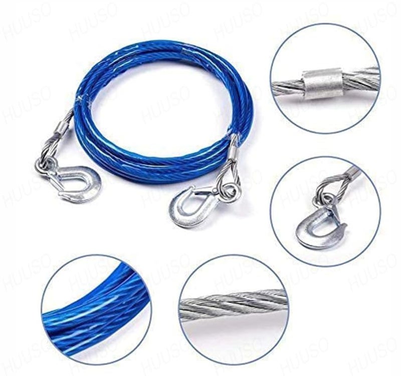 HUUSO HUUSO Heavy Duty Steel Wire Tow Cable Towing Pull Rope Strap with Safety Hooks Durable 4 Meter 8 mm with 3 Ton Load Capacity Compatible with Volkswagen T ROC - Image 2