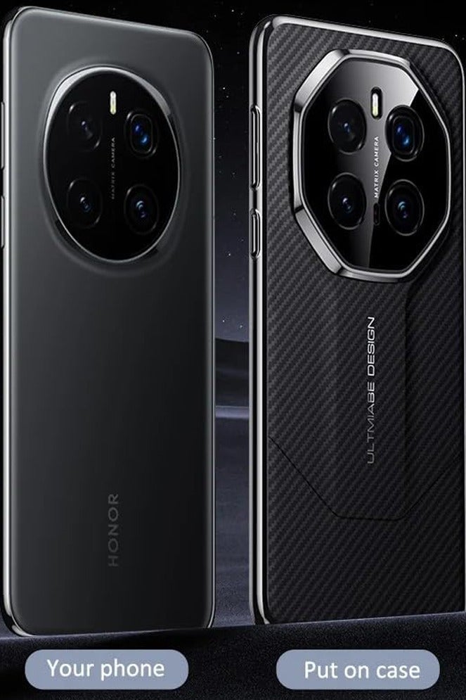 Case Compatible with Honor Magic 7 Pro Case Carbon Fiber Texture Electroplated PC Frame Camera Lens Protection Shockproof Protective Cover for Honor Magic7 Pro Black - Image 1