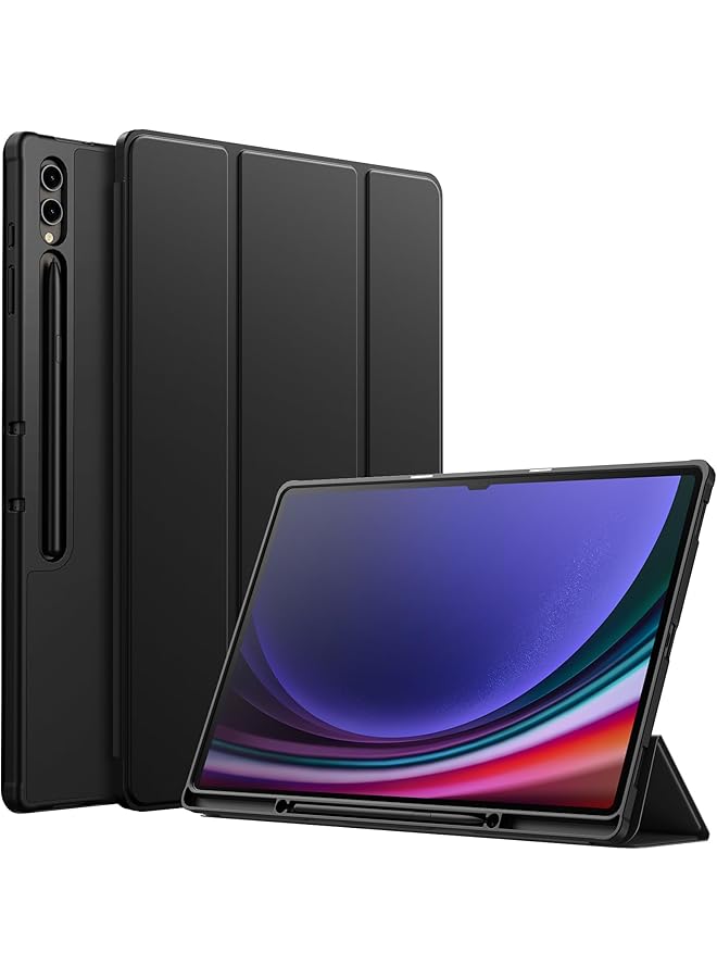 erorex غلاف لجهاز سامسونج جالكسي تاب S9 ألترا 14.6 إنش مع حوامل قلم S بن ناعم TPU قابلة للطي ثلاثية لحماية الجهاز اللوحي يدعم شحن قلم S وميزة الاستيقاظ التلقائي والنوم باللون الأسود الجرافيتي - Image 1