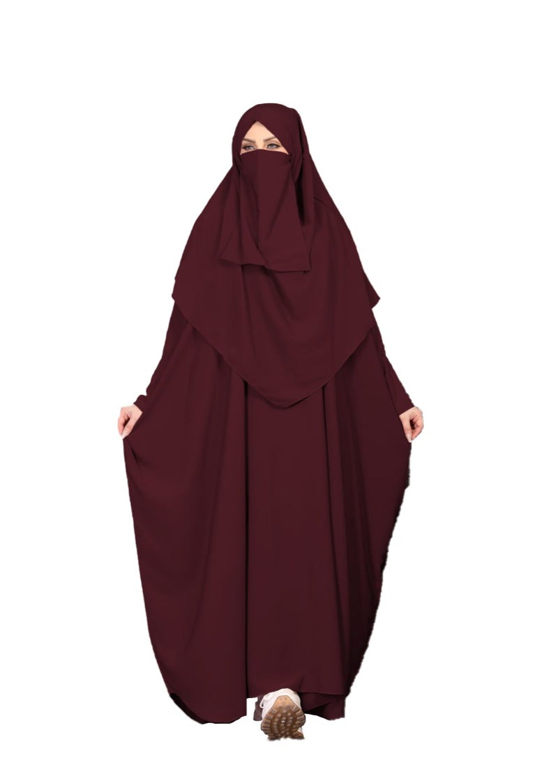 3 pieces of crepe material, ribbon + veil + niqab, size one size to fit up to 90 kilos for women