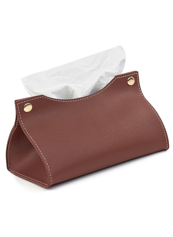 غطاء علبة مناديل جلدية، حامل منظم علبة مناديل جلدية لطاولة غرفة المعيشة المنزلية، صندوق تخزين مناديل جلدي مثبت على السيارة (قهوة) - Image 1