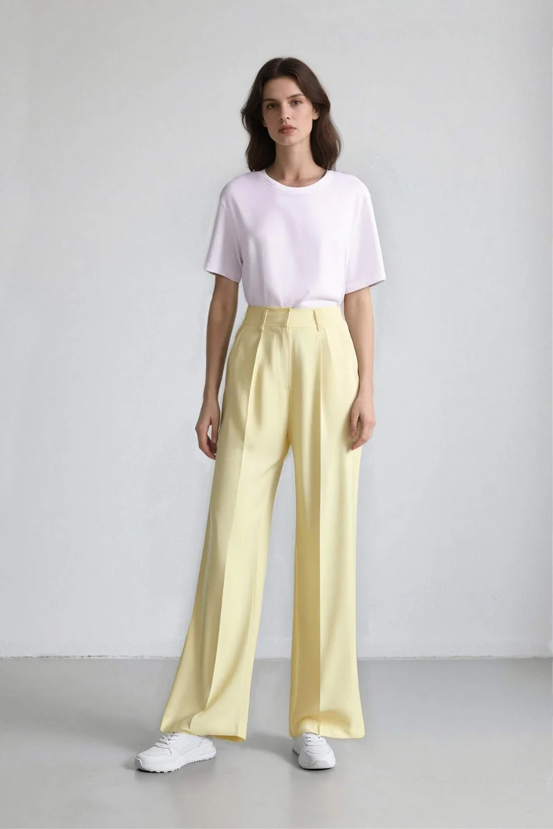 ديفاكتو Afra x Defacto Tencel High Waist Wide Leg Tencel Trousers