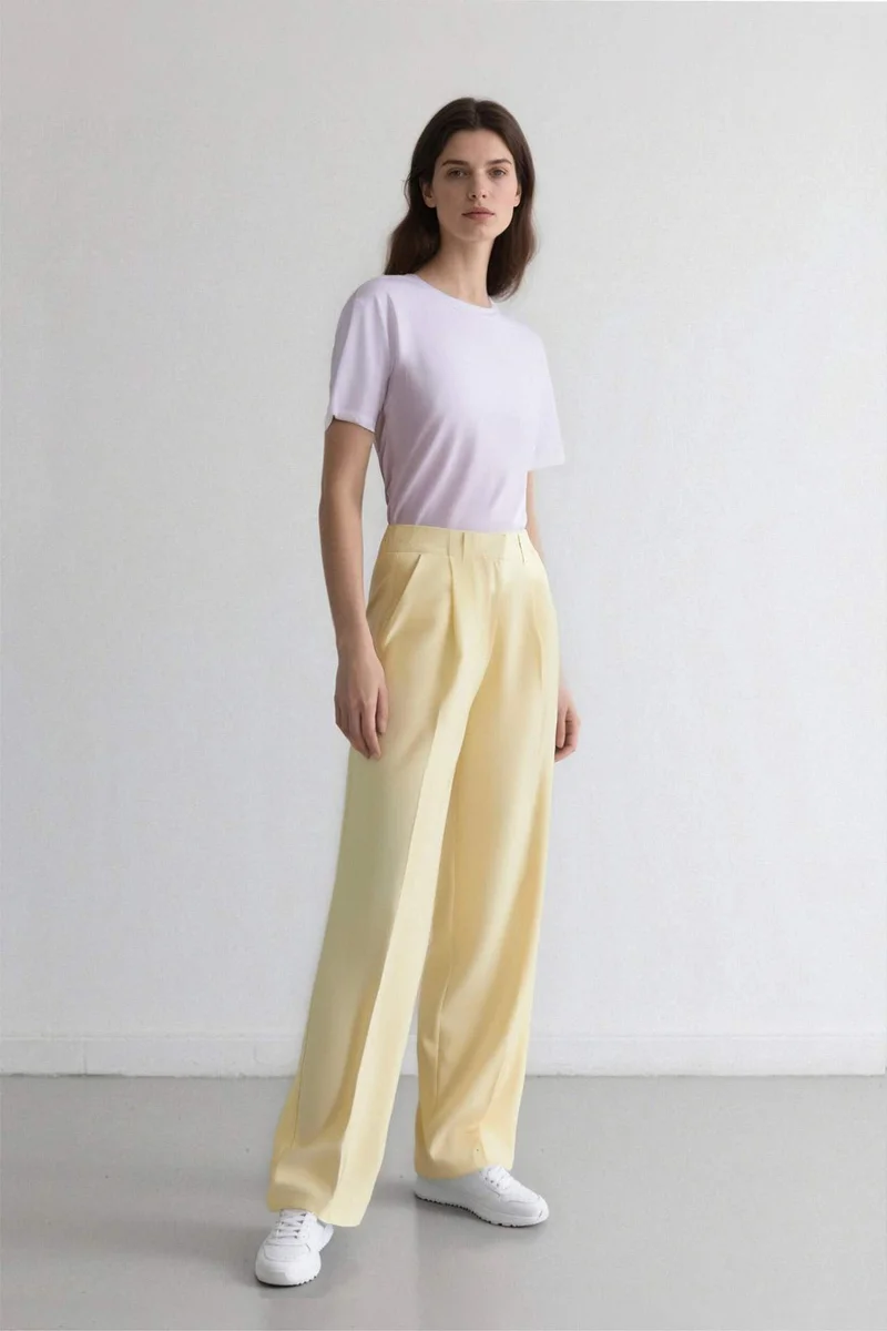 ديفاكتو Afra x Defacto Tencel High Waist Wide Leg Tencel Trousers