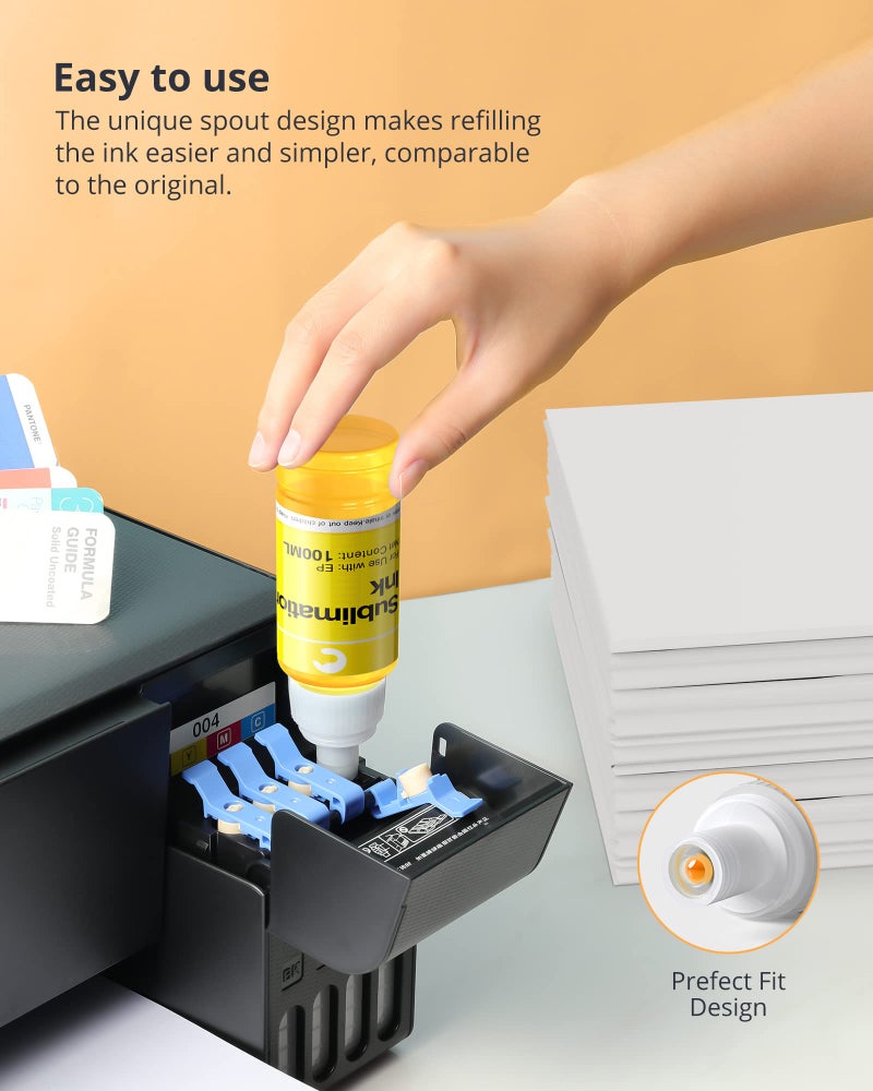 Hiipoo Sublimation Ink Set with 110 Sheet Sublimation Paper 8.5x11” 120G, 2 Pack Teflon Sheet, Heat Tape Compatible for Inkjet Printer ET-2720 ET-2760 ET-2800 ET-2803 ET-2400 ET-4700 ET-4800 ET-15000 - Image 4