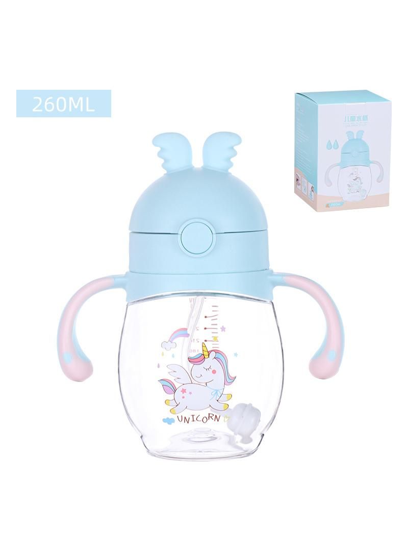 Baby bottle with straw, 360° water leakage and drop proof bottle Blue 260ml - Image 2