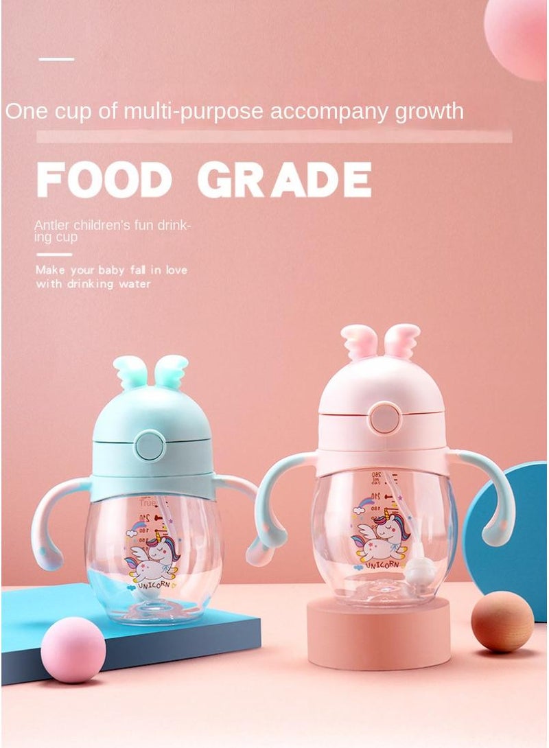 Baby bottle with straw, 360° water leakage and drop proof bottle Blue 260ml - Image 5