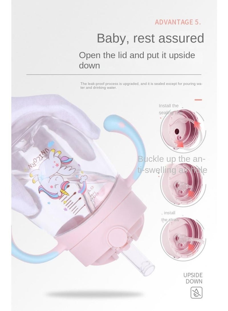 Baby bottle with straw, 360° water leakage and drop proof bottle Blue 260ml - Image 3