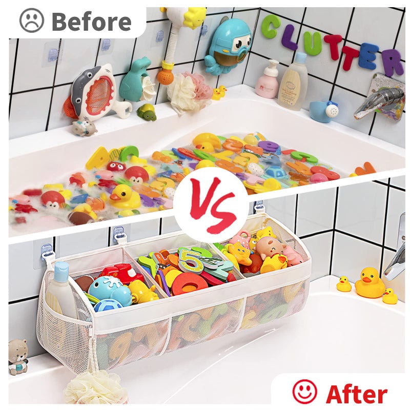 Austion Austion Original 3 Compartment Horizontal Large Openings Bath Toy Organizer for Tub, Capacity Upgrade Bath Toy Storage and Holder, Bathtub Toy Holder for Easy Access and Sorting of Toys.  - Image 5