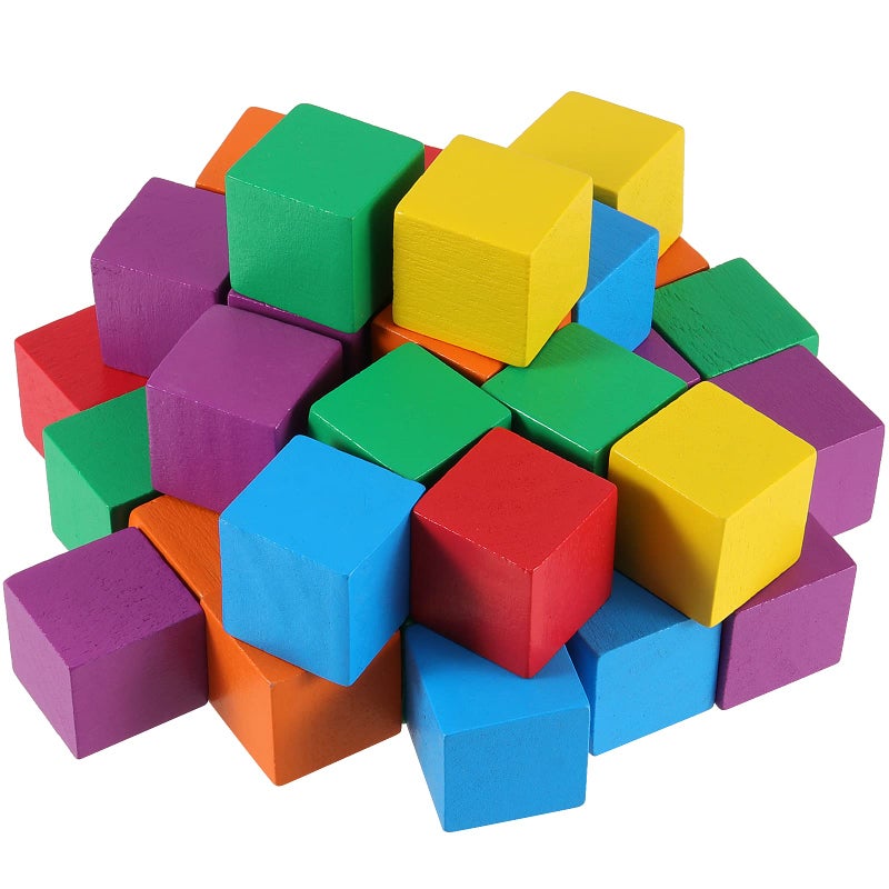 HOIGON 150 PCS 1 Inch Colorful Wooden Blocks Small Wooden Cubes with Assorted Colors Colored Square Wood Block for Crafts