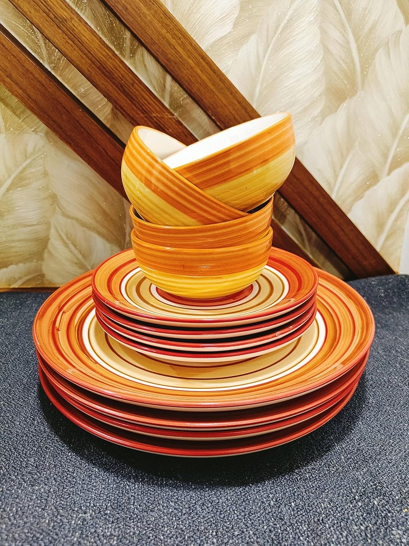 Caffeine Ceramic Handmade Orange Beige Combo Dinner Set 12 pcs - Image 2