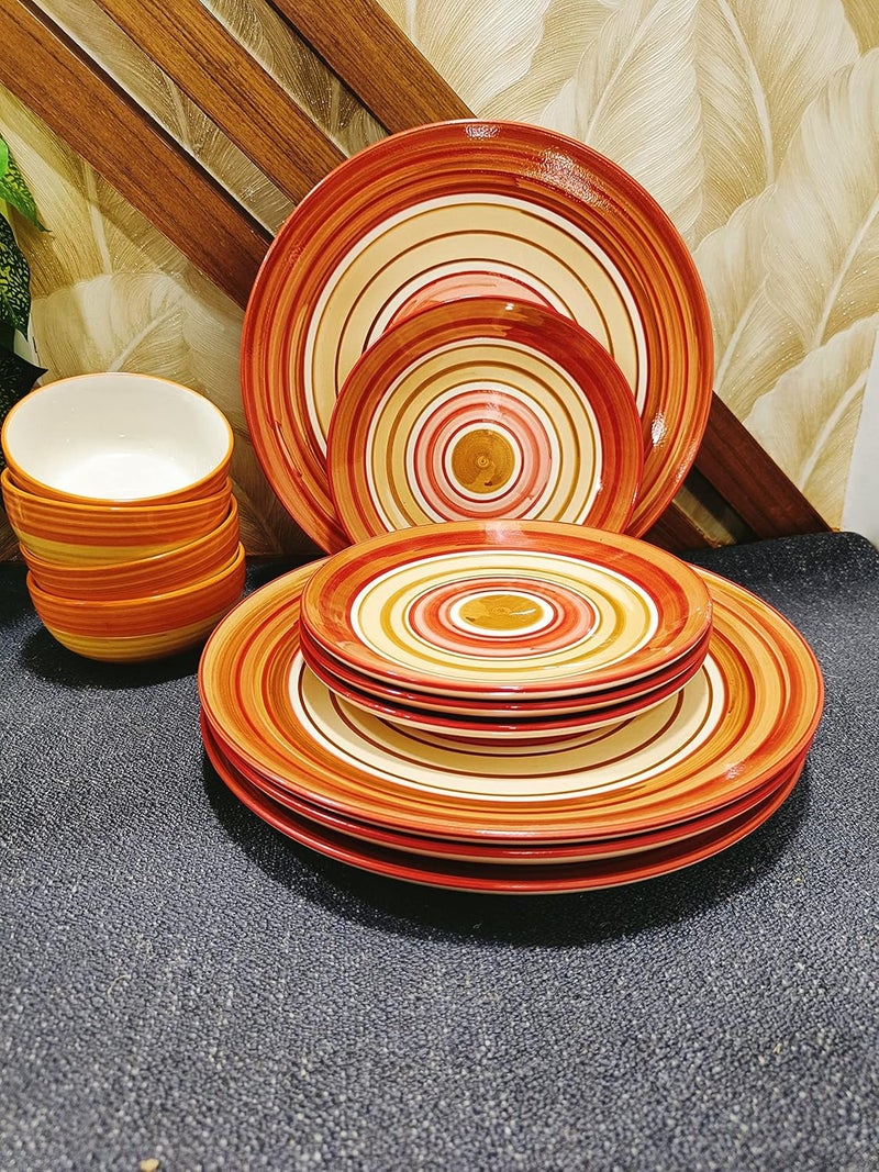 Caffeine Ceramic Handmade Orange Beige Combo Dinner Set 12 pcs - Image 1